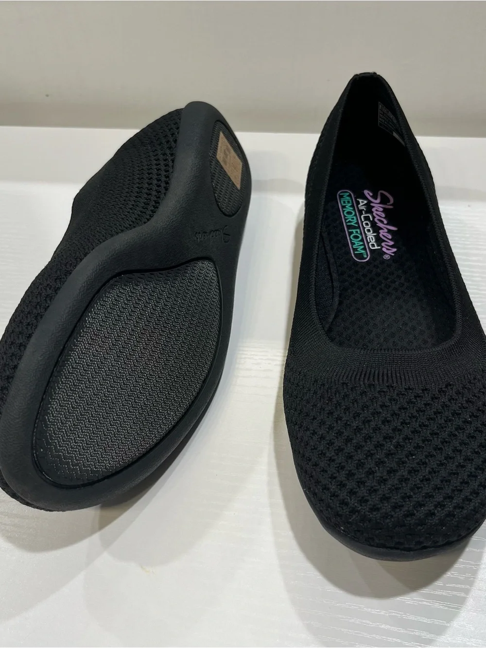 Skechers Black Knit Slip-On Ballet Flats